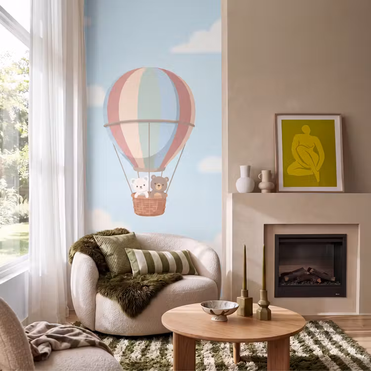 Luchtballon - Beren - Pastel Behang Vlies klein -sfeer2