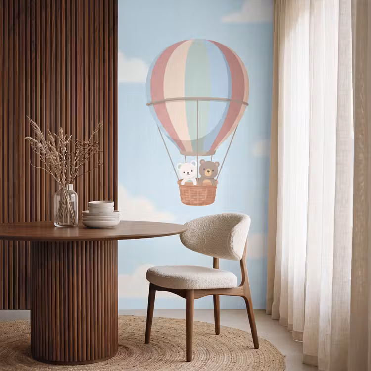 Luchtballon - Beren - Pastel Behang Vlies klein -sfeer1