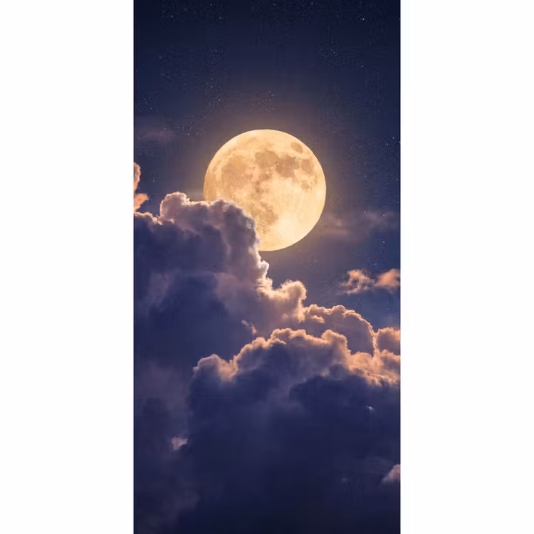 Maan - Wolken - Nacht - Oranje Behang Vlies klein -3d_website
