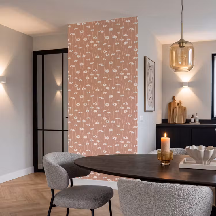 Madeliefjes - Subtiel - Terracotta Behang Vlies klein 1076 -sfeer3