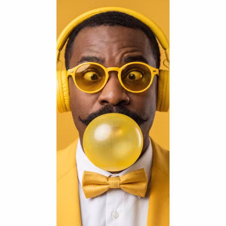 Man - Bubblegum - Portret - Geel - Modern Behang Vlies klein -3d_website