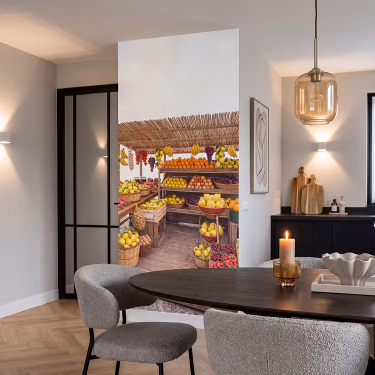 Behang - Marktkraam - Fruit - Vers - Marktkraam - Fruit - Vers Behang Vlies klein