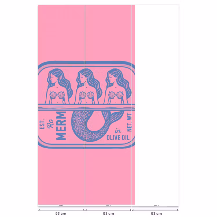Meermin - Sardineblik - Illustratie - Roze - Retro Behang Vlies klein -USP_banen