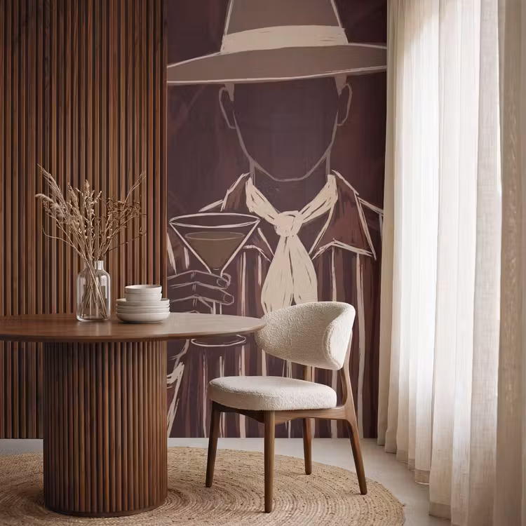 Mens - Hoed - Cocktail - Abstract - Bruin Behang Vlies klein -sfeer1