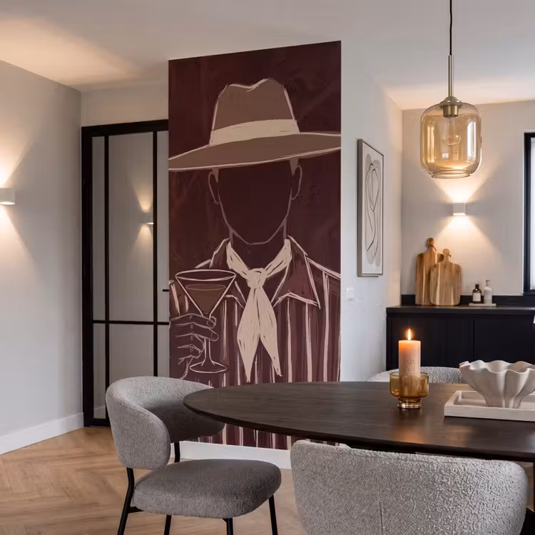 Mens - Hoed - Cocktail - Abstract - Bruin Behang Vlies klein -sfeer3