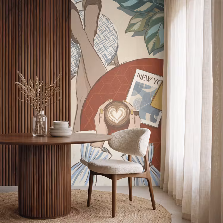 Mensen - Cafe - Koffie - Stadsleven - Modern Behang Vlies klein -sfeer1