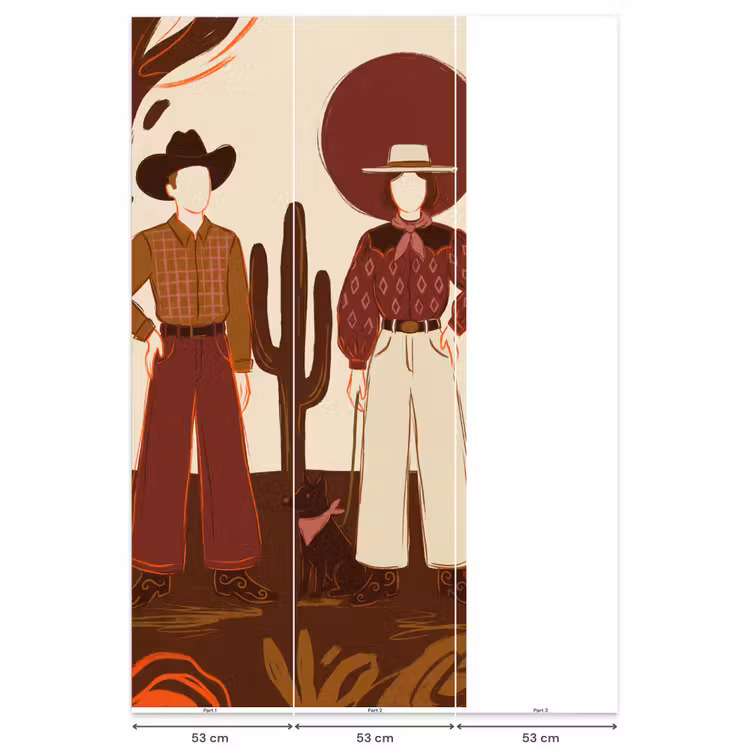 Mensen - Cowboykleding - Westerse stijl - Illustratie - Bruin Behang Vlies klein -USP_banen