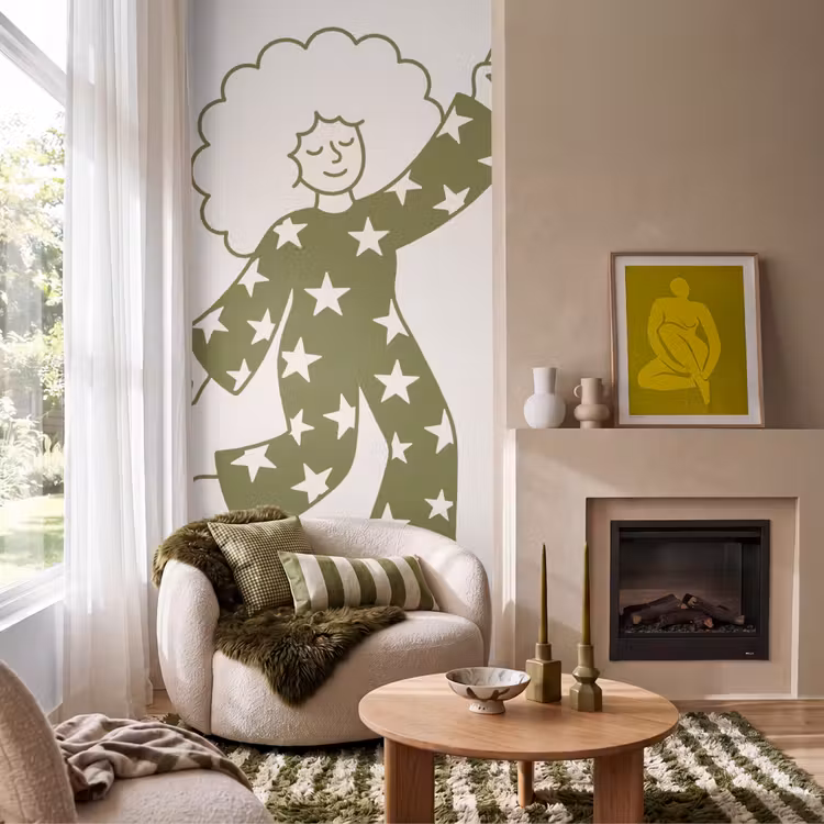 Mensen - Dansend - Feest - Vintage - Groen Behang Vlies klein -sfeer2