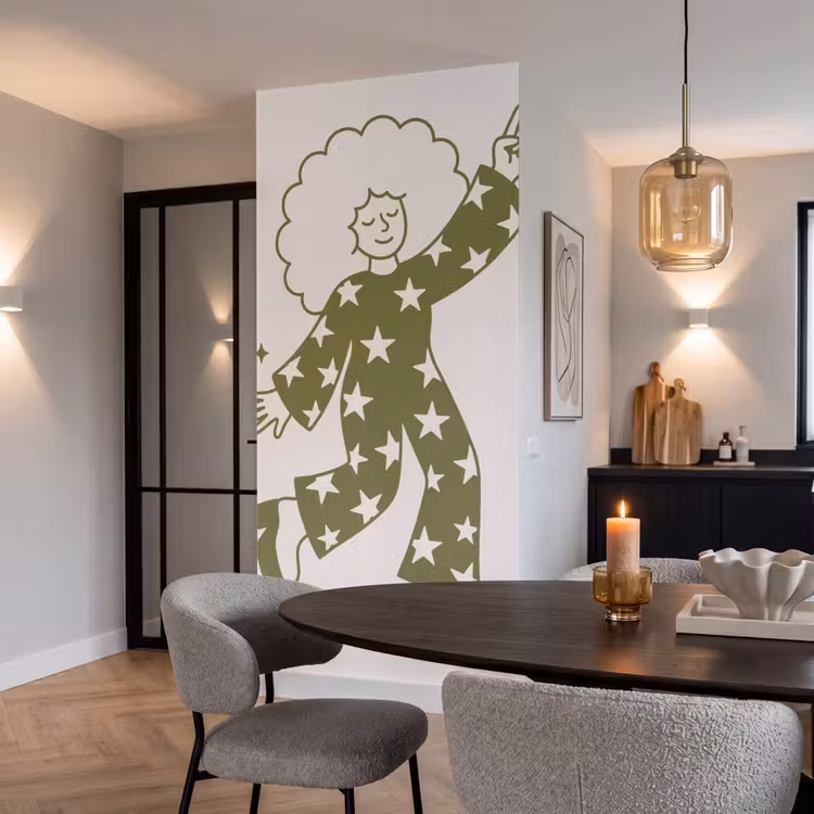Mensen - Dansend - Feest - Vintage - Groen Behang Vlies klein -sfeer3