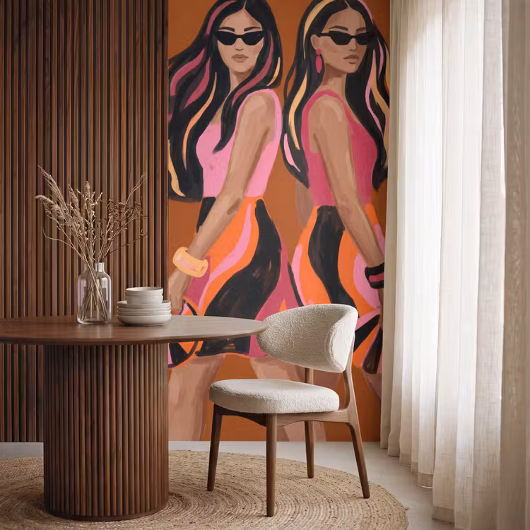 Mensen - Duo - Mode - Illustratie - Kleurrijk Behang Vlies klein -sfeer1
