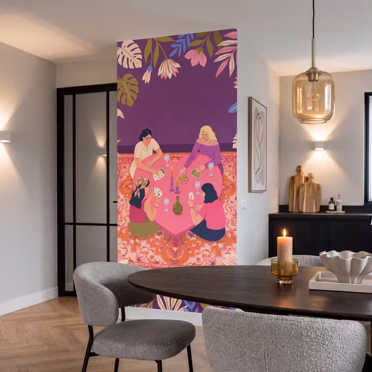 Mensen - Kaartspel - Interieur - Modern - Kleurrijk Behang Vlies klein -sfeer3