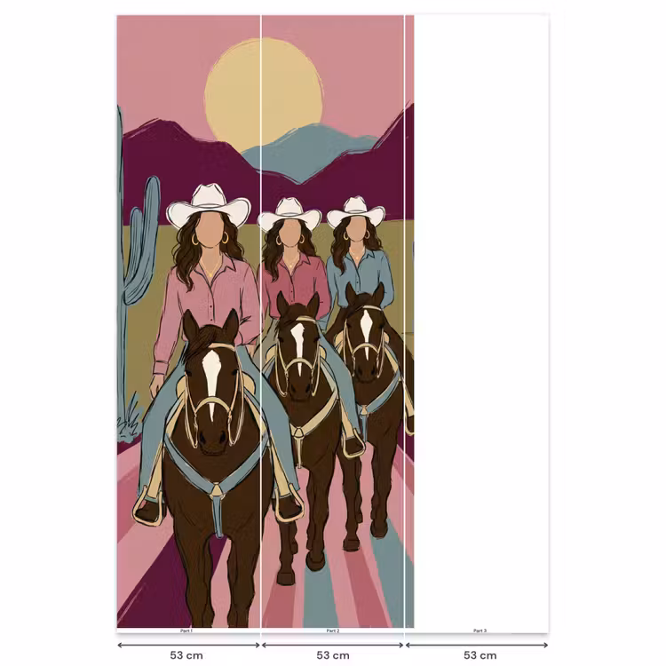 Mensen - Paard - Woestijn - Abstract - Roze Behang Vlies klein -USP_banen