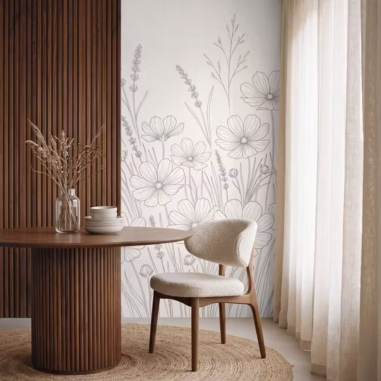 Minimalistisch - Modern - Bloemen - Beige Behang Vlies klein -sfeer1