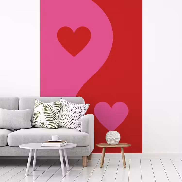 Minimalistisch - Rood - Roze - Hartjes fotobehang vinyl groot -woonkamer