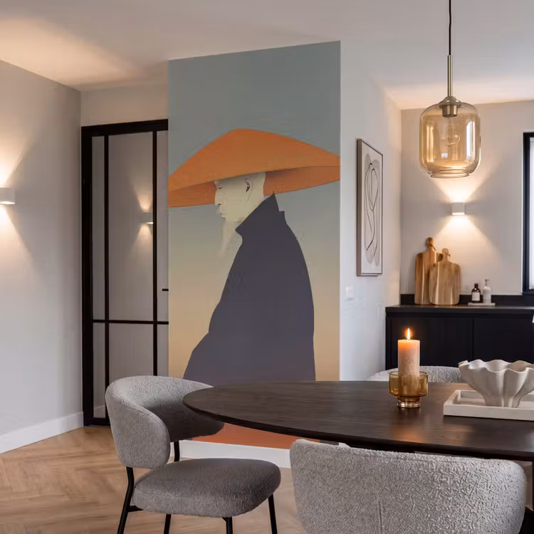 Minimalistisch - Silhouet - Oranje Behang Vlies klein -sfeer3