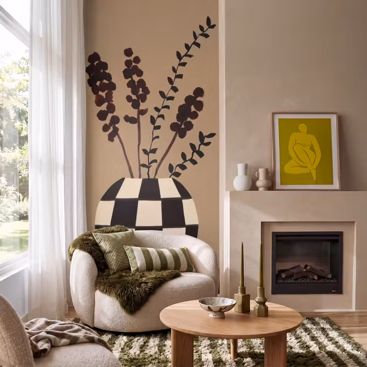 Minimalistisch - Vaas - Bloemen - Bruin Behang Vlies klein -sfeer2
