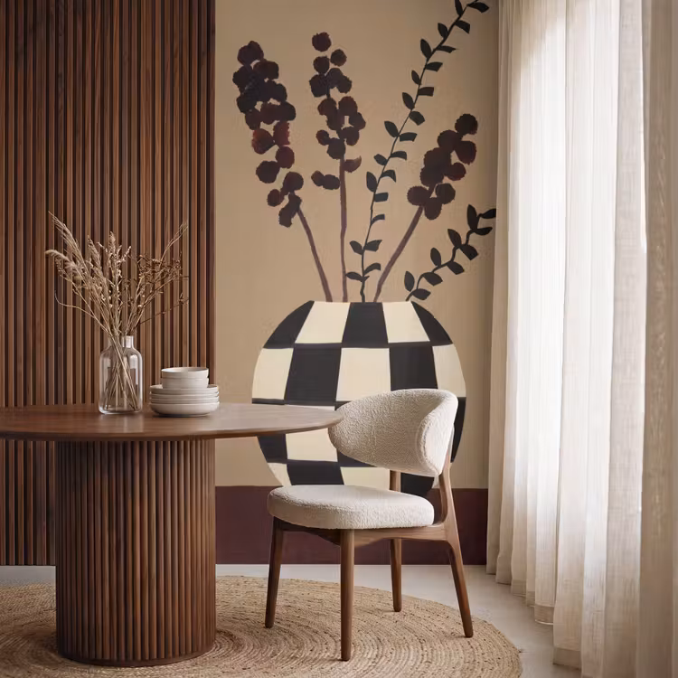 Minimalistisch - Vaas - Bloemen - Bruin Behang Vlies klein -sfeer1
