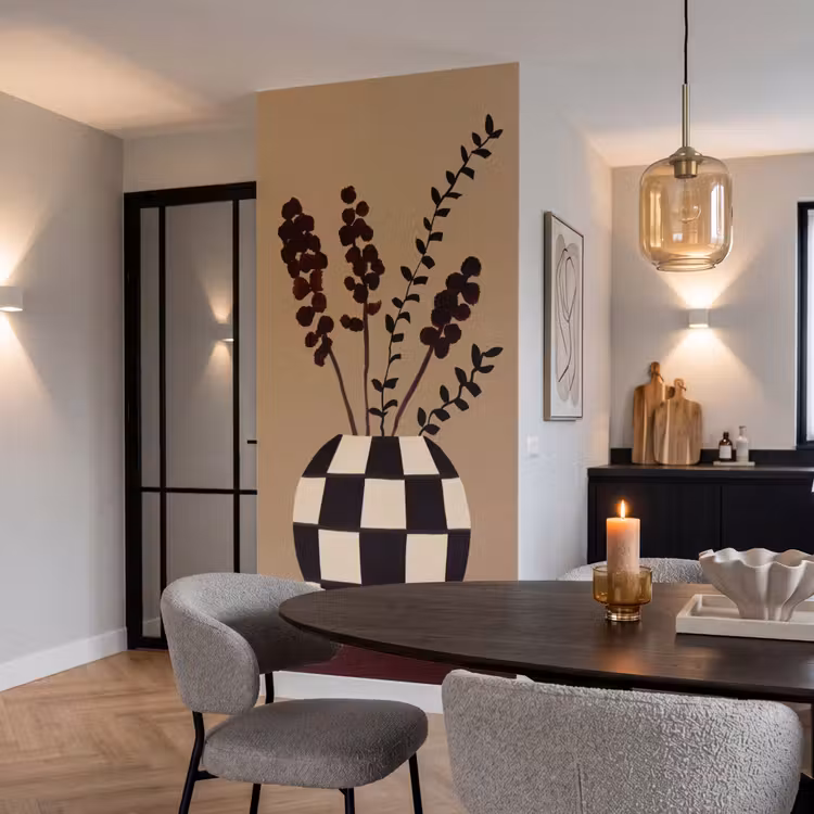 Minimalistisch - Vaas - Bloemen - Bruin Behang Vlies klein -sfeer3