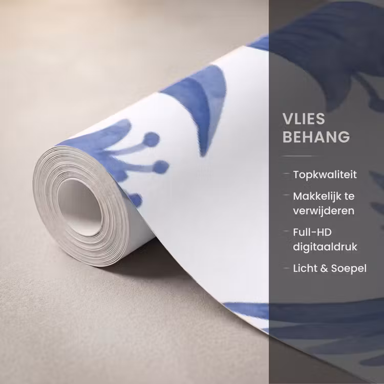 Modern - Vogels - Delfts - Blauw Behang Vlies klein -USP_closeupNL