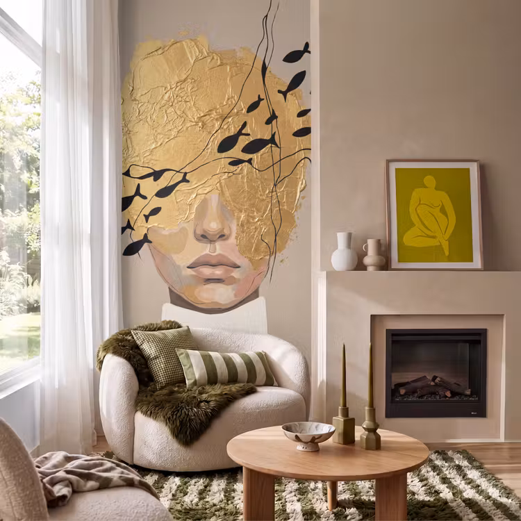 Modern - Vrouw - Goud Behang Vlies klein -sfeer2