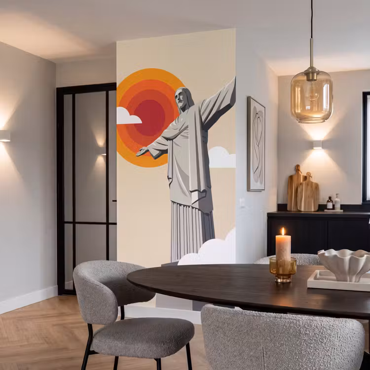 Monument - Stad - Zonsondergang - Minimalistisch - Oranje Behang Vlies klein -sfeer3