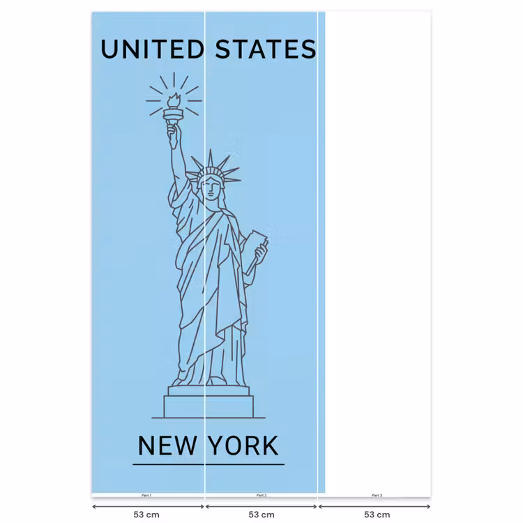 Monument - Vrijheidsbeeld - New York - Minimalistisch - Blauw Behang Vlies klein -USP_banen
