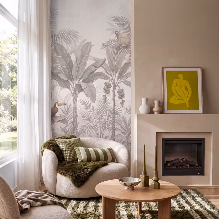 Natuur - Jungle - Ringstaartmaki - Bruin Behang Vlies klein -sfeer2