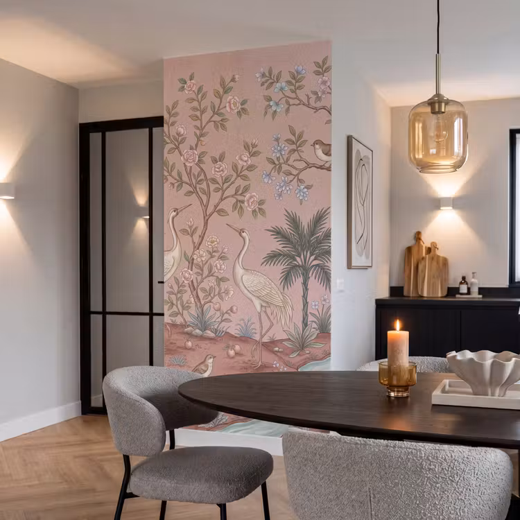 Nostalgisch - Reigers - Roze Behang Vlies klein -sfeer3