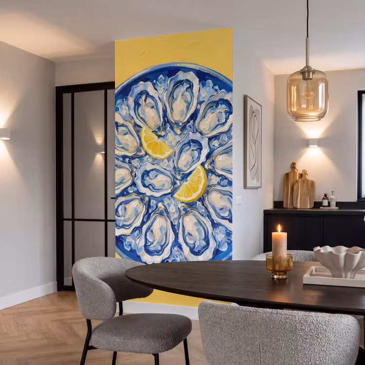 Oesters - Citroen - IJs - Modern - Geel Behang Vlies klein -sfeer3