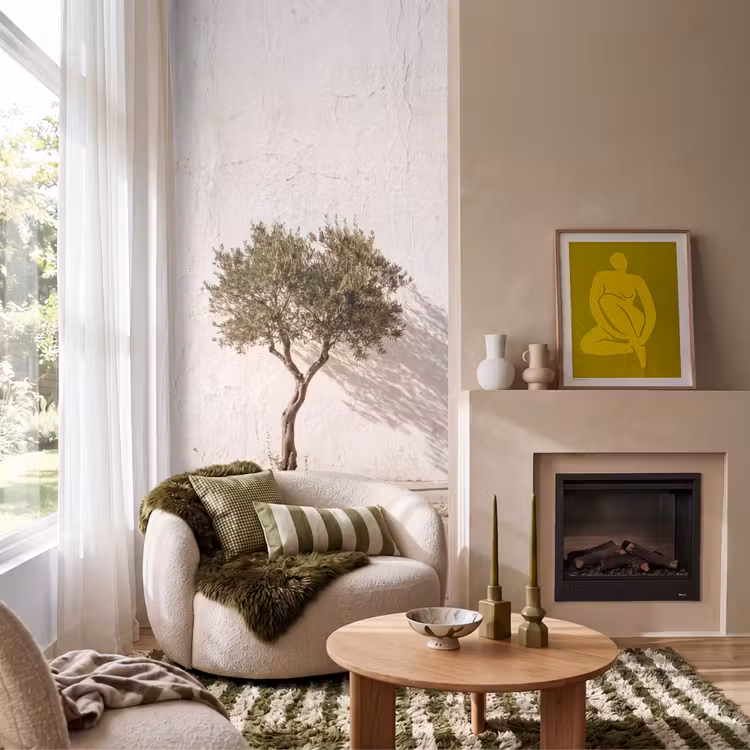 Behang - Olijfboom - muur - wit - Olijfboom - muur - wit Behang Vlies klein