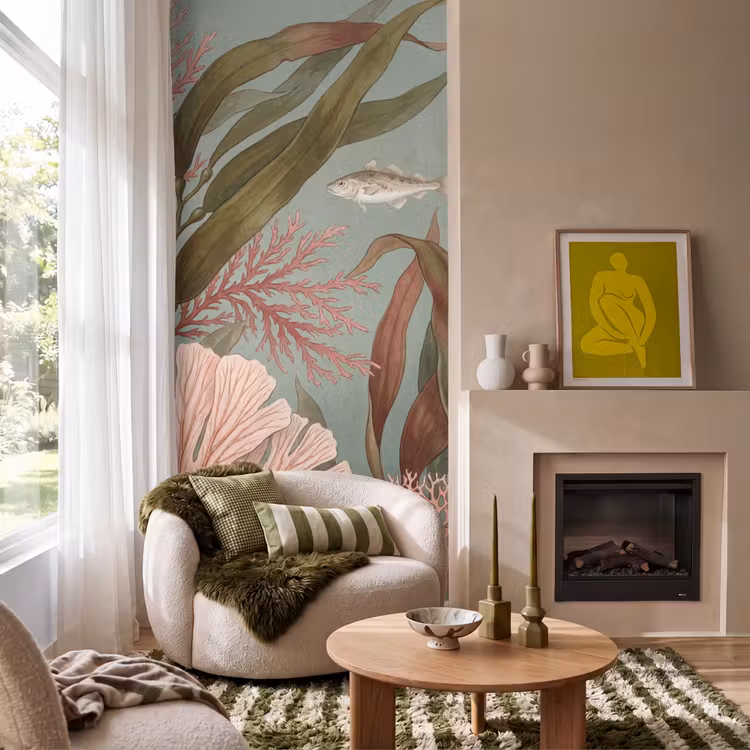 Onderwater - Planten - Vis - Vintage - Groen Behang Vlies klein -sfeer2