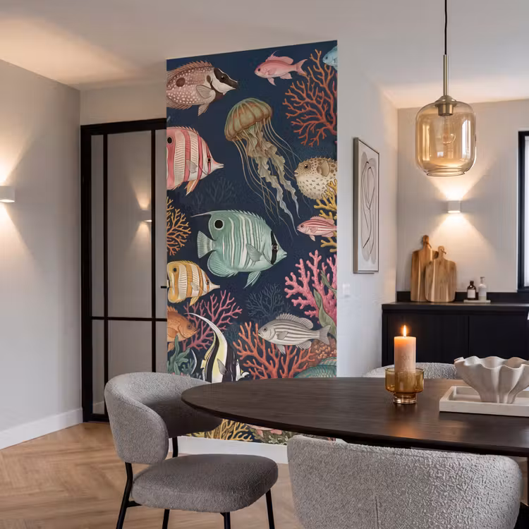 Onderwaterwereld - Vissen - Koraal - Illustratie - Kleurrijk Behang Vlies klein -sfeer3