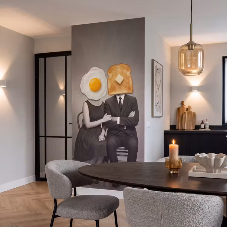 Ontbijt - Koppel - Ei - Brood Behang Vlies klein -sfeer3