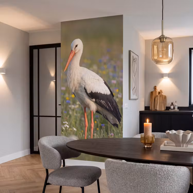 Ooienvaar - Bloemen - Weide - Kleurrijk Behang Vlies klein -sfeer3