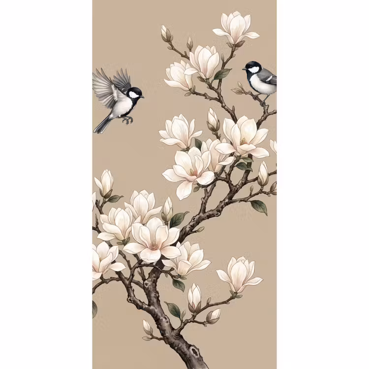 Oosters - Vogels - Beige Behang Vlies klein -3d_website