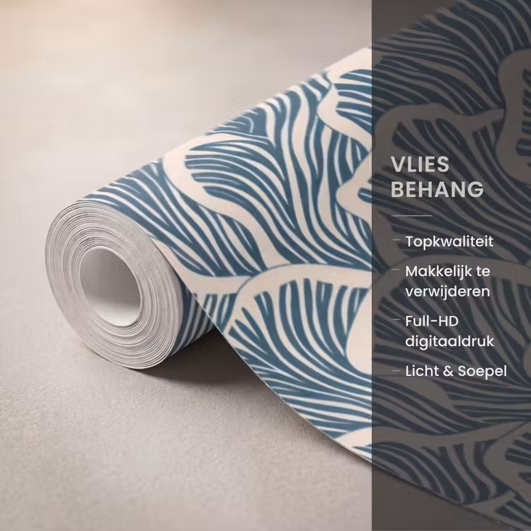 Organisch - Blauw - Crème - Schelpen Behang Vlies klein 1076 -USP_closeupNL