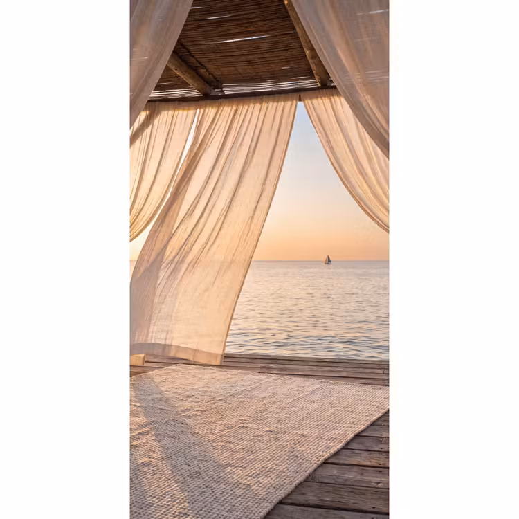 Overkapping - Zee - Zonsondergang - Vakantie - Rust Behang Vlies klein -3d_website