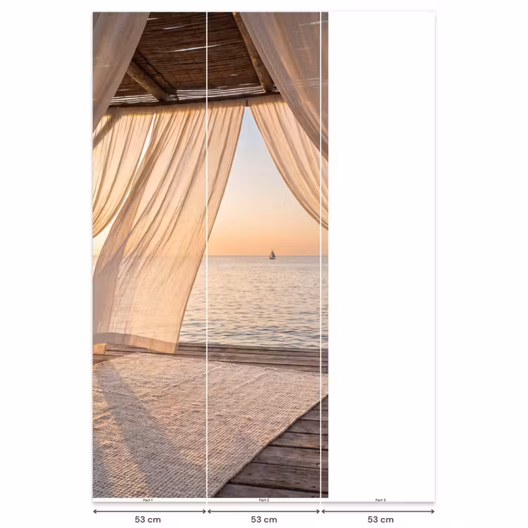 Overkapping - Zee - Zonsondergang - Vakantie - Rust Behang Vlies klein -USP_banen