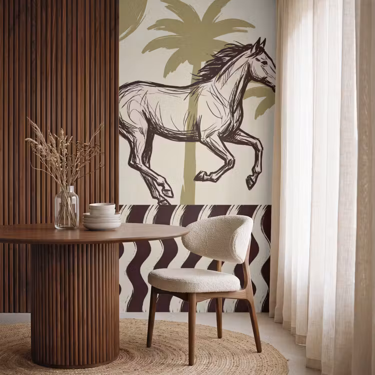 Paard - Galopperend - Woestijn - Illustratie Behang Vlies klein -sfeer1