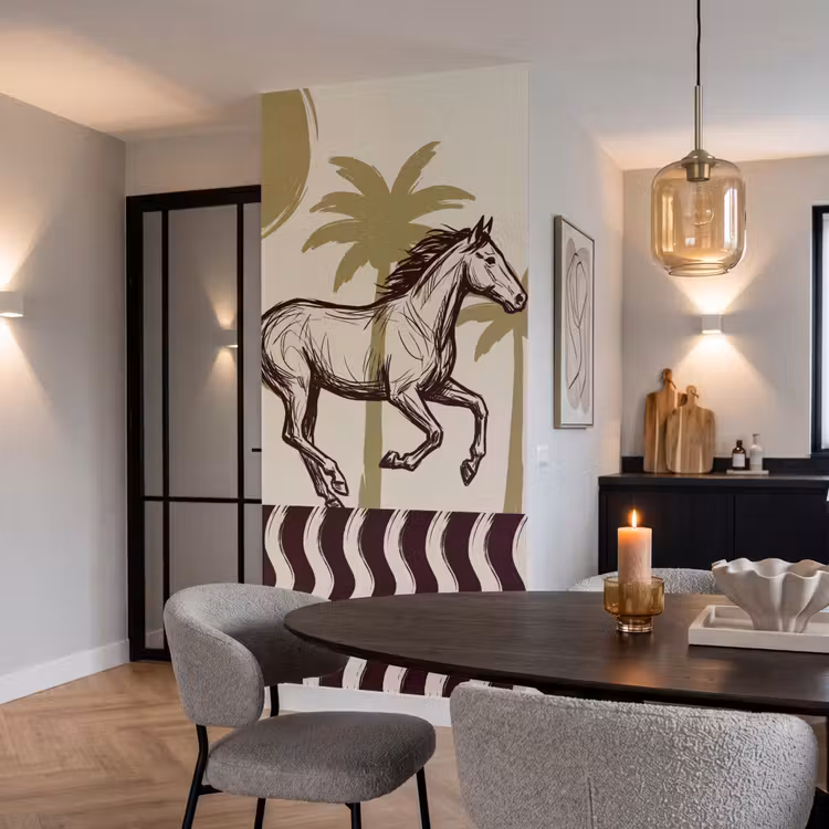 Paard - Galopperend - Woestijn - Illustratie Behang Vlies klein -sfeer3
