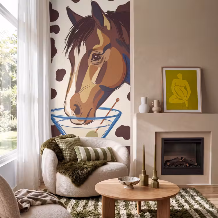 Paard - Martini - Dieren - Abstract - Bruin Behang Vlies klein -sfeer2