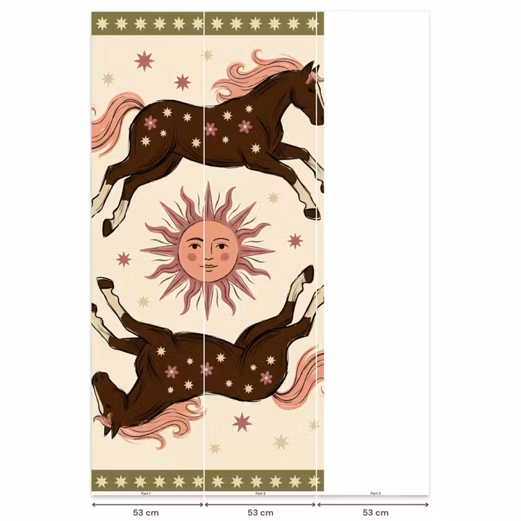 Paard - Zon - Mystiek - Illustratie - Roze Behang Vlies klein -USP_banen
