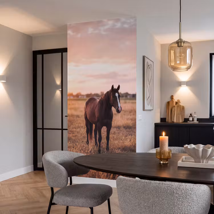 Paard - Zonsondergang - Bruin Behang Vlies klein -sfeer3