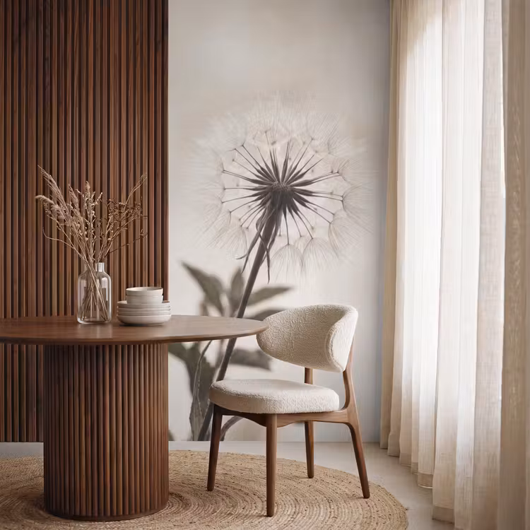 Paardenbloem - Minimalistisch - Wit Behang Vlies klein -sfeer1