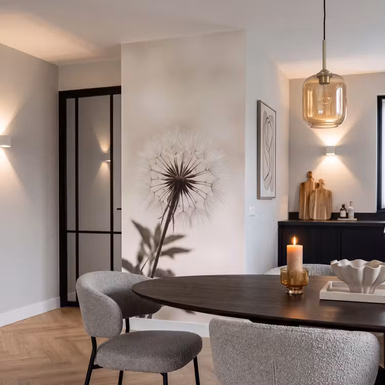 Paardenbloem - Minimalistisch - Wit Behang Vlies klein -sfeer3