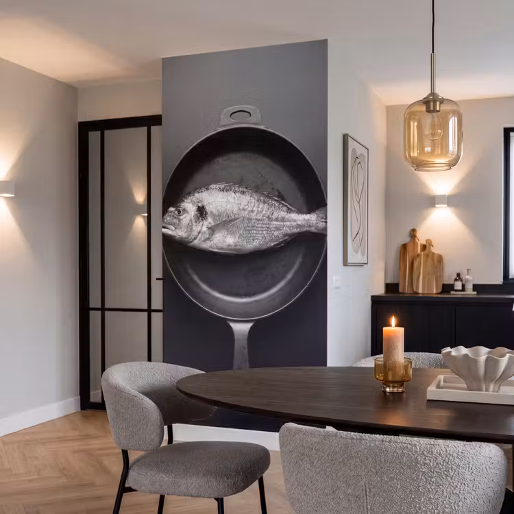 Pan - Vis - Zwart - Wit Behang Vlies klein -sfeer3