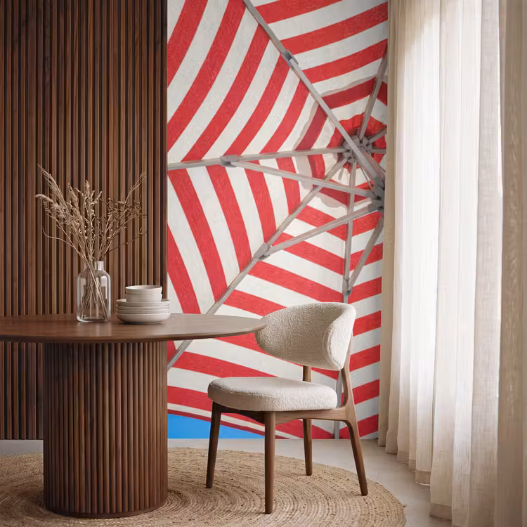 Parasol - Strepen - Zomer - Rood - Blauw Behang Vlies klein -sfeer1