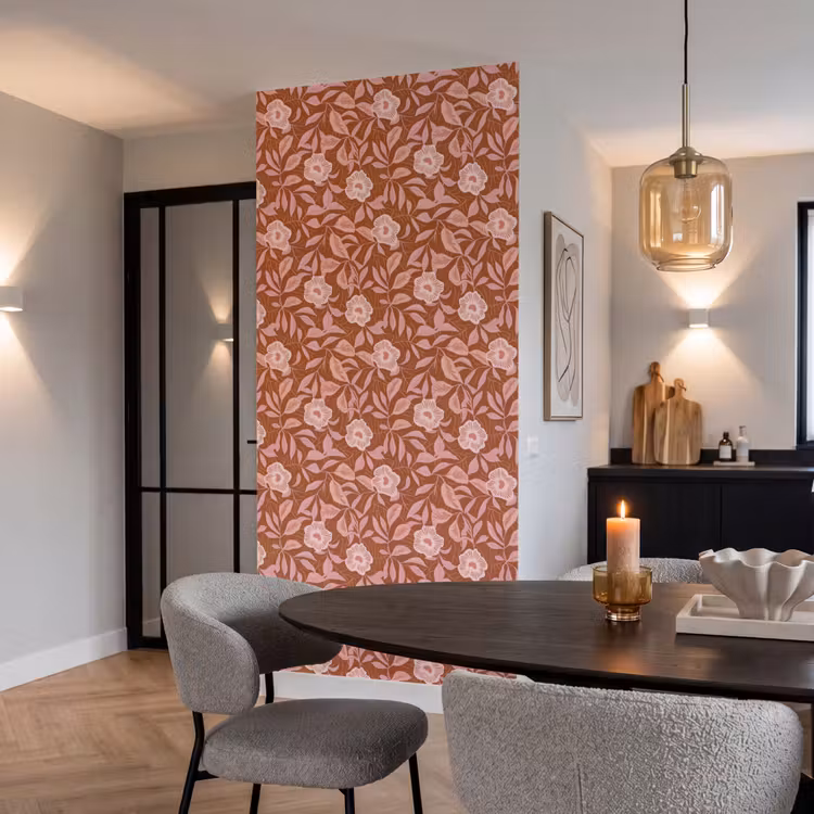 Patroon - Bladeren - Terracotta Behang Vlies klein 1076 -sfeer3