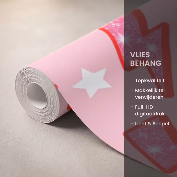 Patroon - Bliksem - Ster - Glitter - Roze Behang Vlies klein -USP_closeupNL