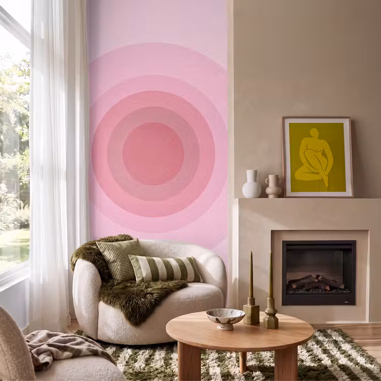 Patroon - Cirkels - Abstract - Roze - Modern Behang Vlies klein -sfeer2